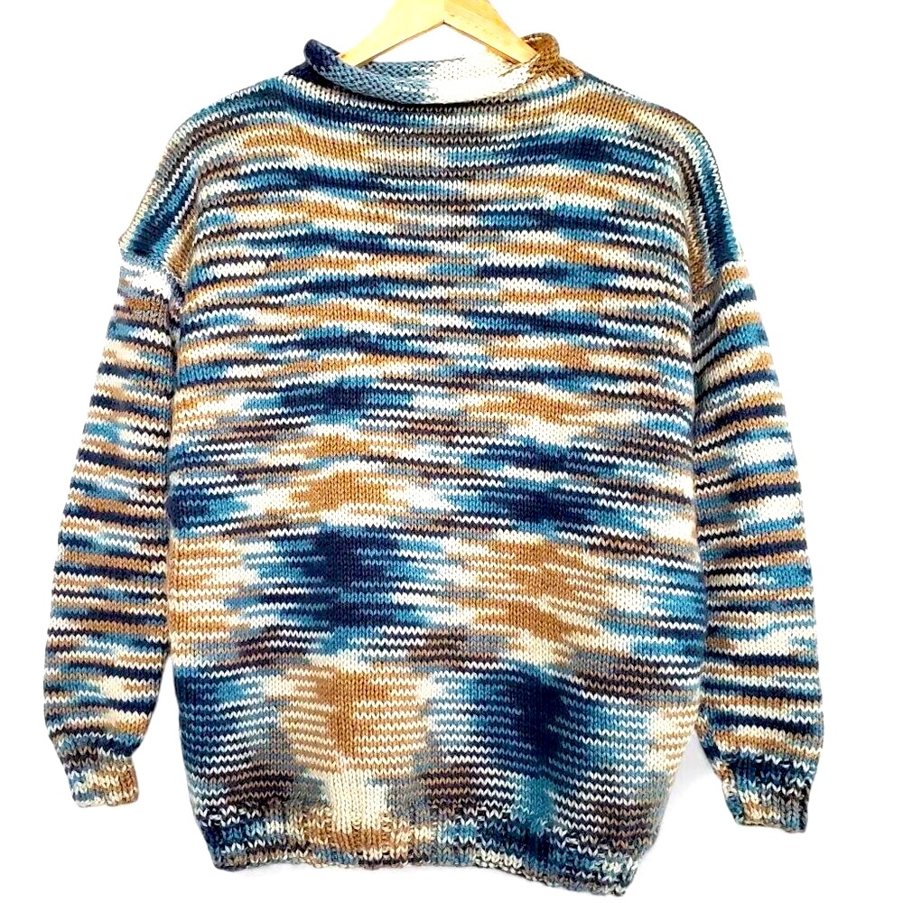 Handmade Knitted Sweater Women's Multicolor Oversized Style Chunky Rolled Neck S